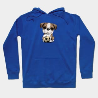 Cute British Bulldog Puppy With Football Soccer Ball Hoodie